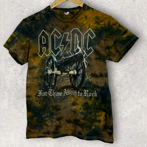 ACDC For Those About To Rock Tie Dye Grunge T-Shirt‎ Short Sleeve Size Small Tee
